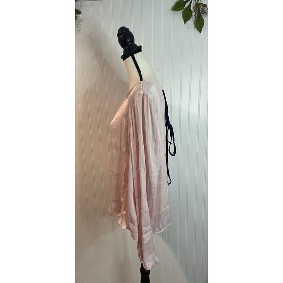 Free People Pink Rose Long Sleeve Top With Back Tie Details & Scoop Neck Size L - Picture 4 of 11